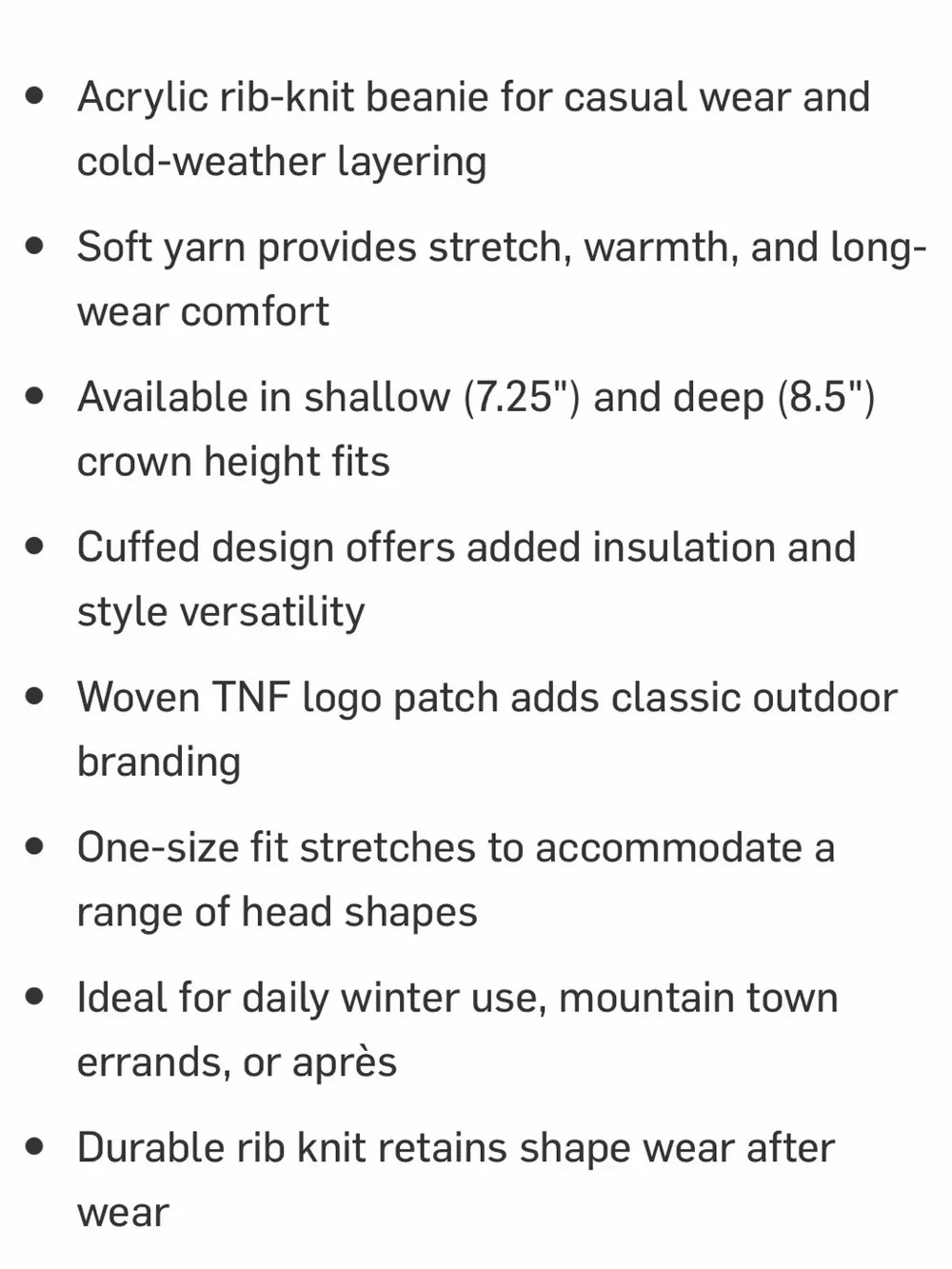 The North Face Logo Box Cuffed Beanie White Dune One Size Rib Knit Winter Hat